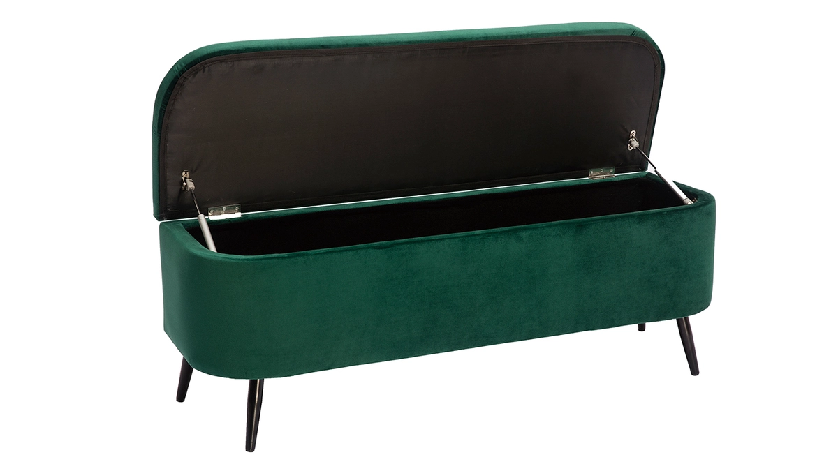 Banc Coffre En Tissu Velours Vert L120 Cm ATON 4 Banc Coffre En Tissu Velours Vert L120 Cm ATON – Image 2