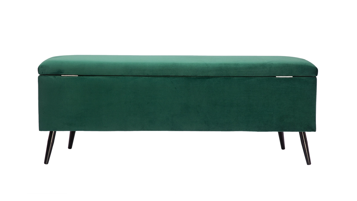 Banc Coffre En Tissu Velours Vert L120 Cm ATON 6 Banc Coffre En Tissu Velours Vert L120 Cm ATON – Image 4