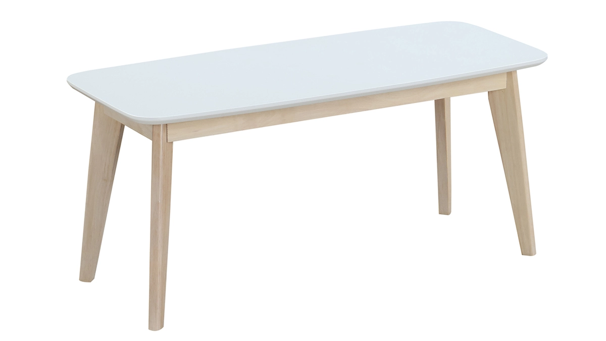 Banc Scandinave Blanc Et Bois Clair L100 Cm LEENA 4 Banc Scandinave Blanc Et Bois Clair L100 Cm LEENA – Image 2