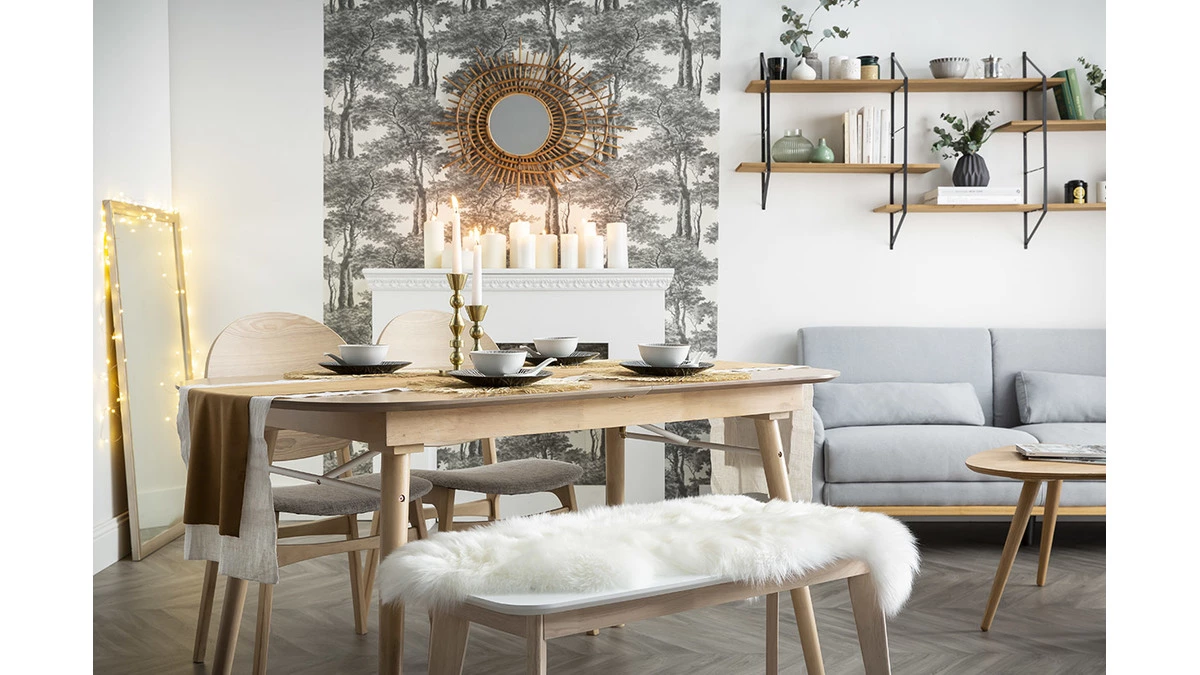 Banc Scandinave Blanc Et Bois Clair L100 Cm LEENA 9 Banc Scandinave Blanc Et Bois Clair L100 Cm LEENA – Image 7