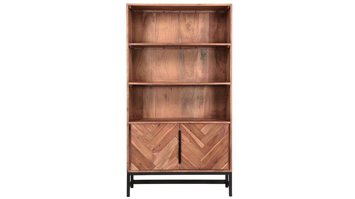 Bibliothèque à Motif Chevrons En Bois Massif Et Métal Noir L90 Cm STICK 3 Bibliothèque à Motif Chevrons En Bois Massif Et Métal Noir L90 Cm STICK