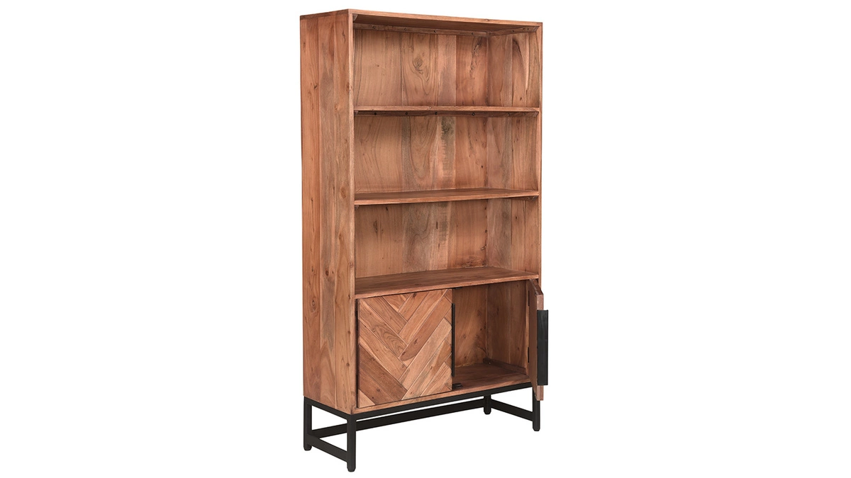 Bibliothèque à Motif Chevrons En Bois Massif Et Métal Noir L90 Cm STICK 4 Bibliothèque à Motif Chevrons En Bois Massif Et Métal Noir L90 Cm STICK – Image 2