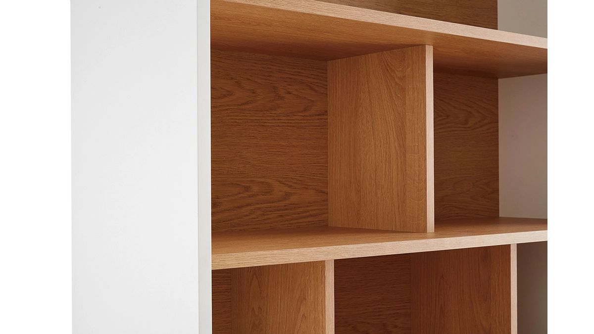 Bibliothèque Design En Bois Clair Chêne Et Blanc L90 Cm ABEL 6 Bibliothèque Design En Bois Clair Chêne Et Blanc L90 Cm ABEL – Image 5