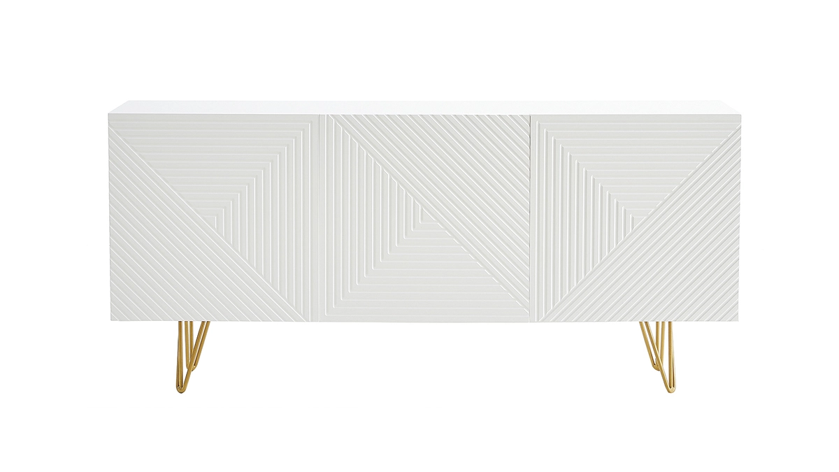 Buffet Design Blanc Et Métal Doré 3 Portes L160 Cm OZEN 3 Buffet Design Blanc Et Métal Doré 3 Portes L160 Cm OZEN