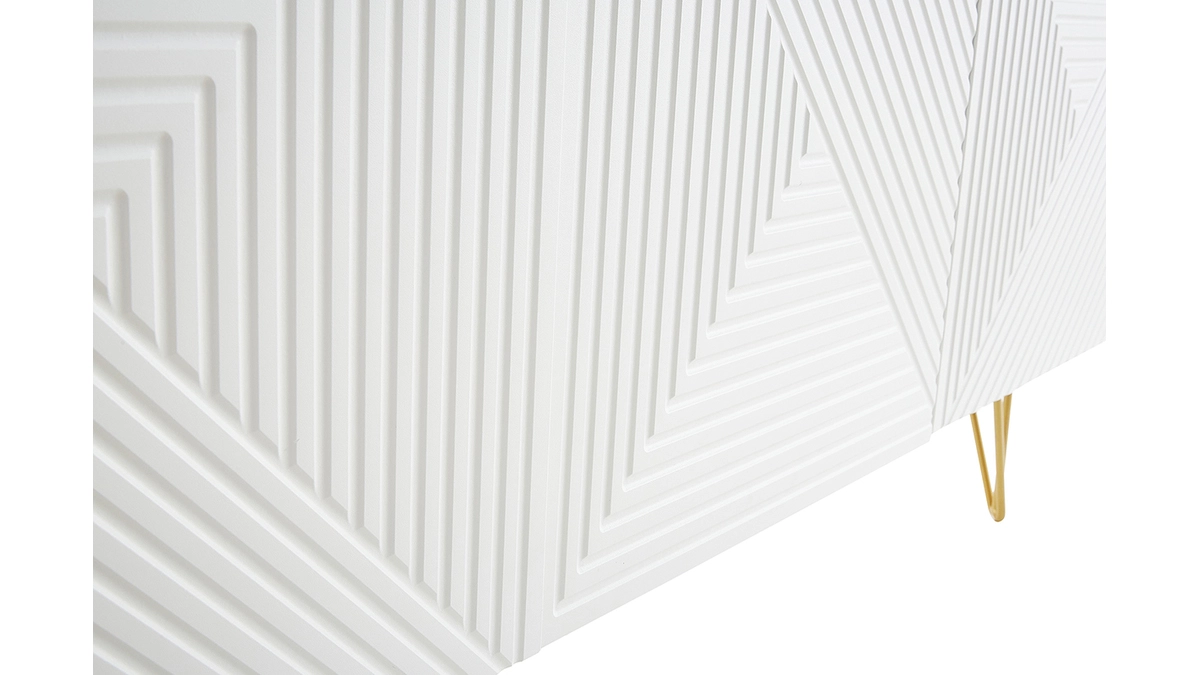 Buffet Design Blanc Et Métal Doré 3 Portes L160 Cm OZEN 8 Buffet Design Blanc Et Métal Doré 3 Portes L160 Cm OZEN – Image 6