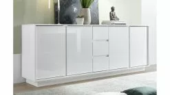 Buffet Design Blanc Laqué Brillant 4 Portes 3 Tiroirs L210 Cm COMO