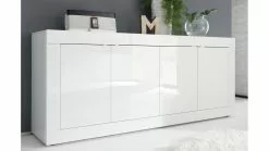 Buffet Design Blanc Laqué Brillant 4 Portes L207 Cm LATTE