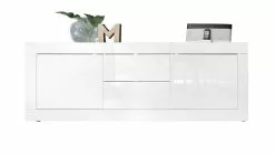 Buffet Design Blanc Laqué Brillant Avec Tiroirs L210 Cm LATTE