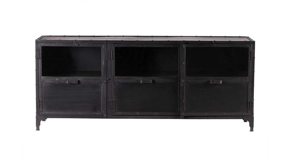 Buffet Design Métal Noir 3 Portes L180 Cm FACTORY 3 Buffet Design Métal Noir 3 Portes L180 Cm FACTORY