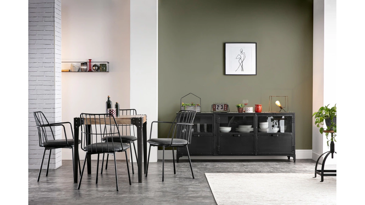 Buffet Design Métal Noir 3 Portes L180 Cm FACTORY 8 Buffet Design Métal Noir 3 Portes L180 Cm FACTORY – Image 6