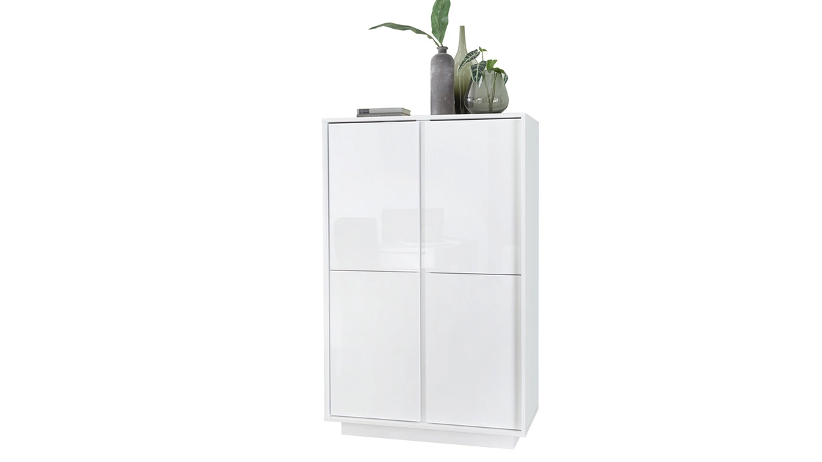 Buffet Haut Design Blanc Brillant 4 Portes L92 Cm COMO 3 Buffet Haut Design Blanc Brillant 4 Portes L92 Cm COMO