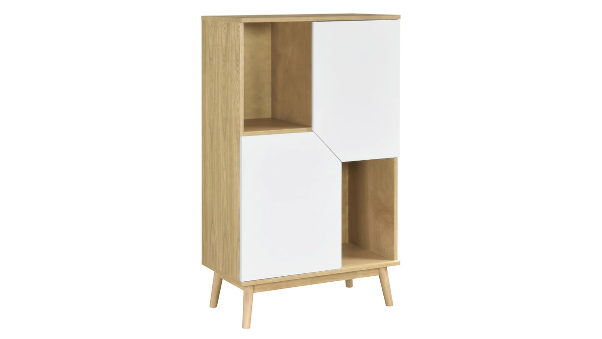 Buffet Haut Scandinave Bois Clair Et Blanc 2 Portes L70 Cm TALIA 4 Buffet Haut Scandinave Bois Clair Et Blanc 2 Portes L70 Cm TALIA – Image 2