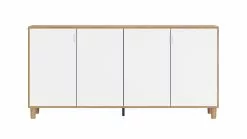 Buffet Scandinave Blanc Et Bois 2 Portes 3 Tiroirs L160 Cm VESTA