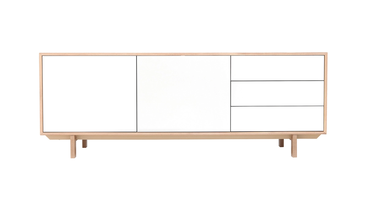 Buffet Scandinave Bois Et Blanc 2 Portes 3 Tiroirs L195cm SID 3 Buffet Scandinave Bois Et Blanc 2 Portes 3 Tiroirs L195cm SID