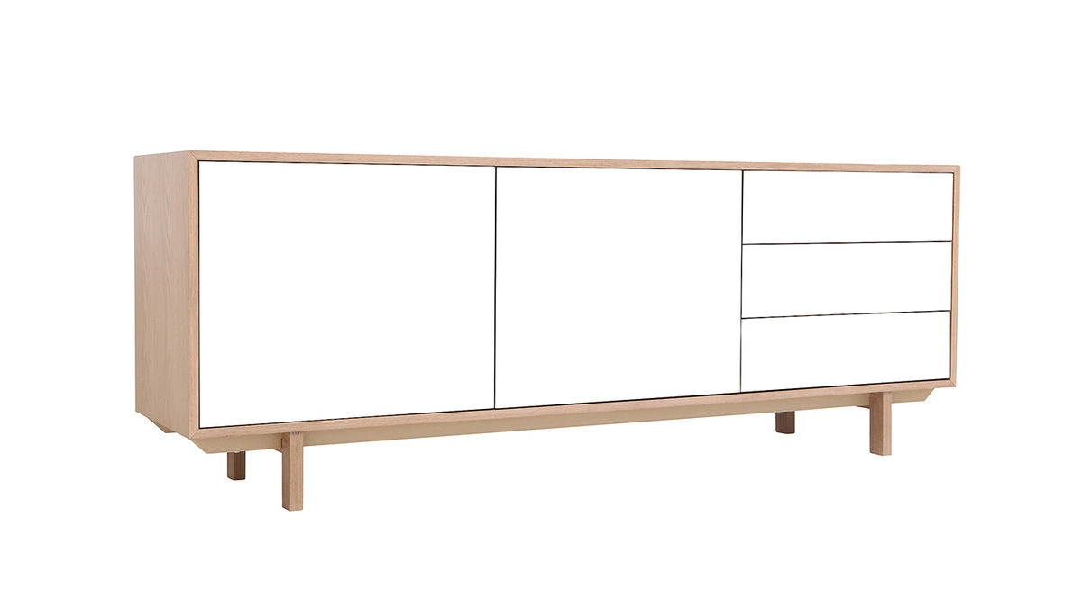 Buffet Scandinave Bois Et Blanc 2 Portes 3 Tiroirs L195cm SID 4 Buffet Scandinave Bois Et Blanc 2 Portes 3 Tiroirs L195cm SID – Image 2