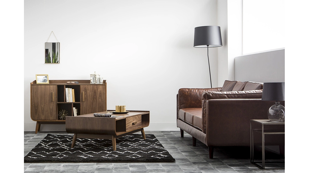 Buffet Vintage Bois Noyer 2 Portes L122 Cm HALLEN 8 Buffet Vintage Bois Noyer 2 Portes L122 Cm HALLEN – Image 6