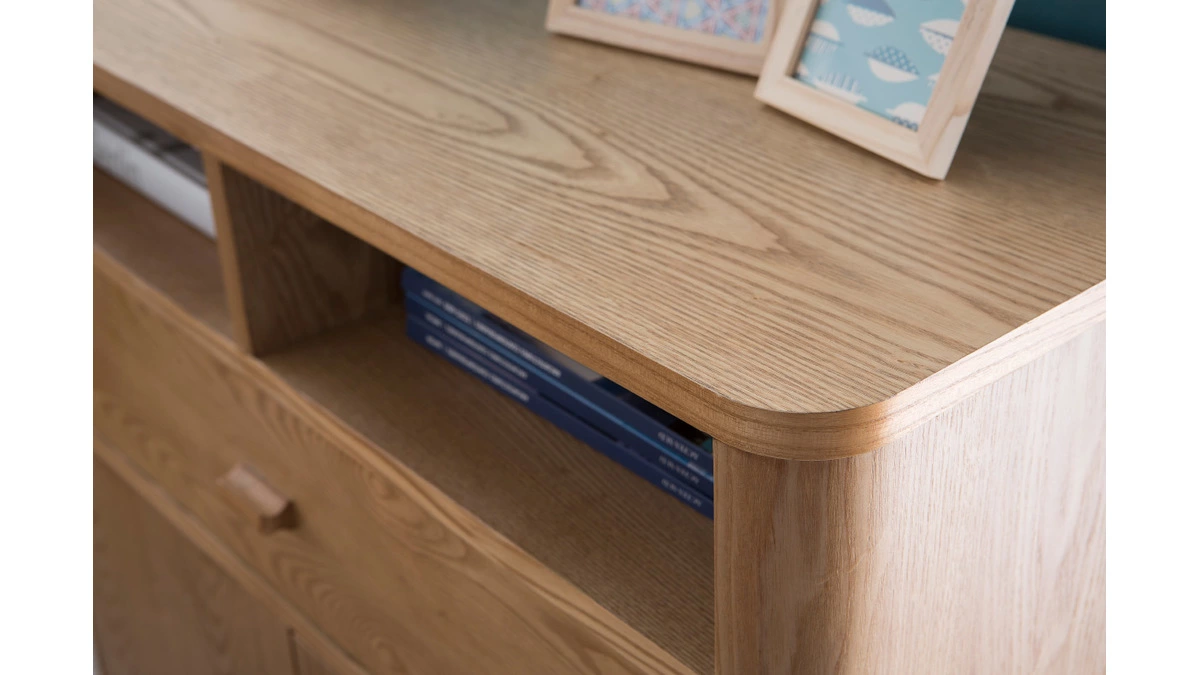 Buffet Vintage En Bois Clair 2 Portes 1 Tiroir L80 Cm NORDECO – Image 7