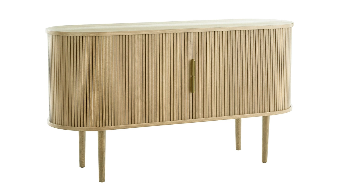 Buffet Vintage En Bois Clair Chêne 2 Portes Coulissantes L138 Cm EPIC – Image 2