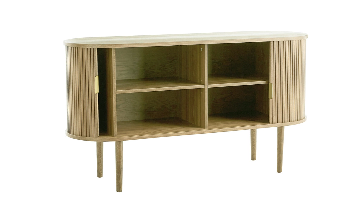 Buffet Vintage En Bois Clair Chêne 2 Portes Coulissantes L138 Cm EPIC – Image 3