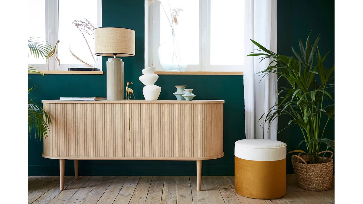 Buffet Vintage En Bois Clair Chêne 2 Portes Coulissantes L160 Cm EPIC 8 Buffet Vintage En Bois Clair Chêne 2 Portes Coulissantes L160 Cm EPIC – Image 6