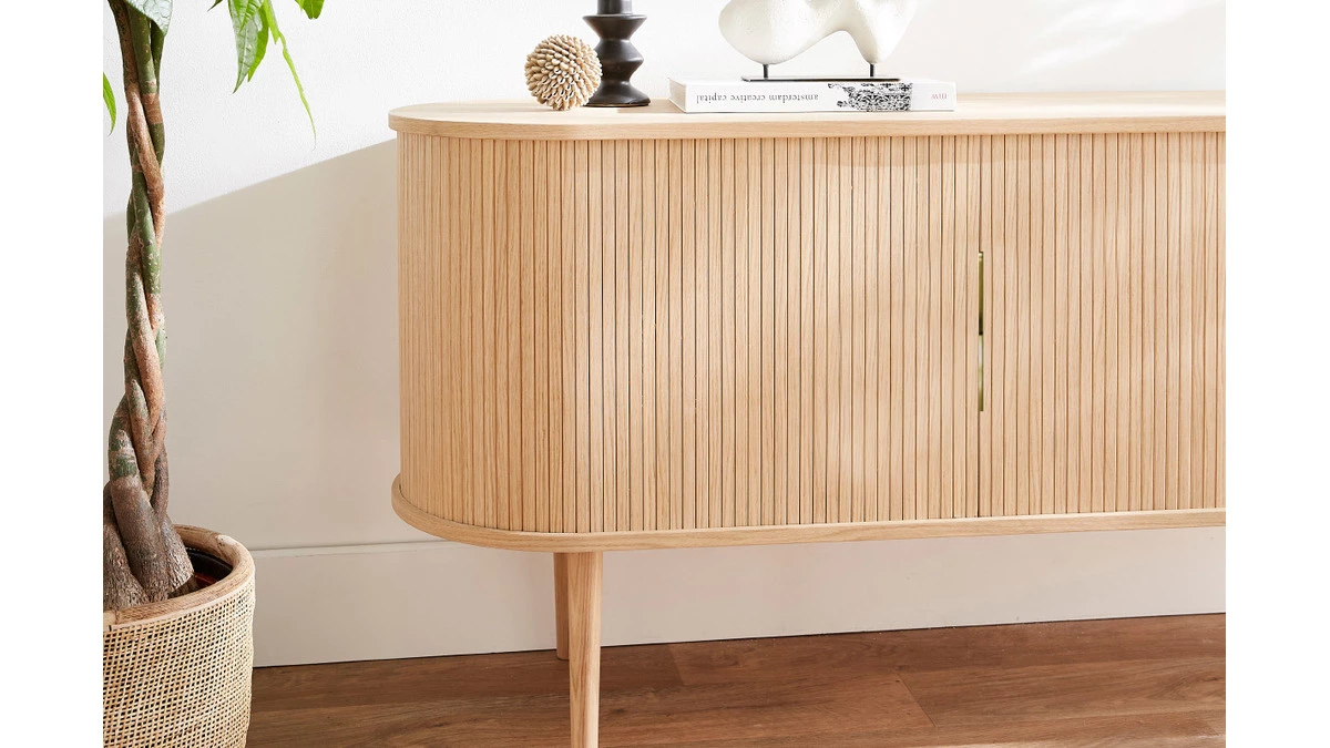 Buffet Vintage En Bois Clair Chêne 2 Portes Coulissantes L160 Cm EPIC 11 Buffet Vintage En Bois Clair Chêne 2 Portes Coulissantes L160 Cm EPIC – Image 9