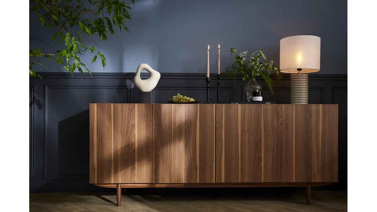 Buffet Vintage En Bois Foncé 4 Portes L180 Cm SANAA – Image 7