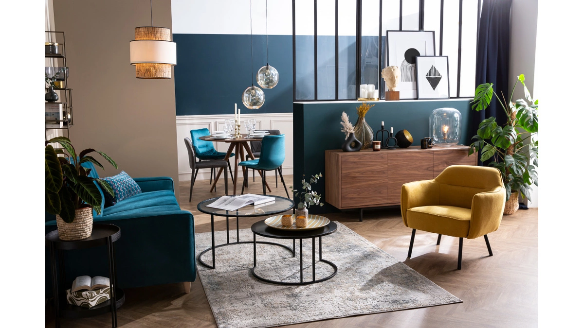 Buffet Vintage En Bois Foncé Noyer 2 Portes 3 Tiroirs L160 Cm MANNY – Image 5