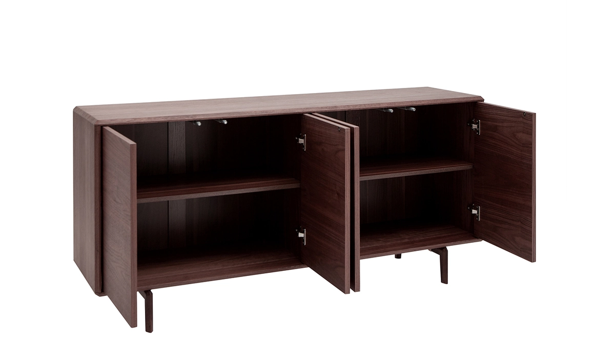 Buffet Vintage En Bois Foncé Noyer 4 Portes L160 Cm SUVA – Image 2