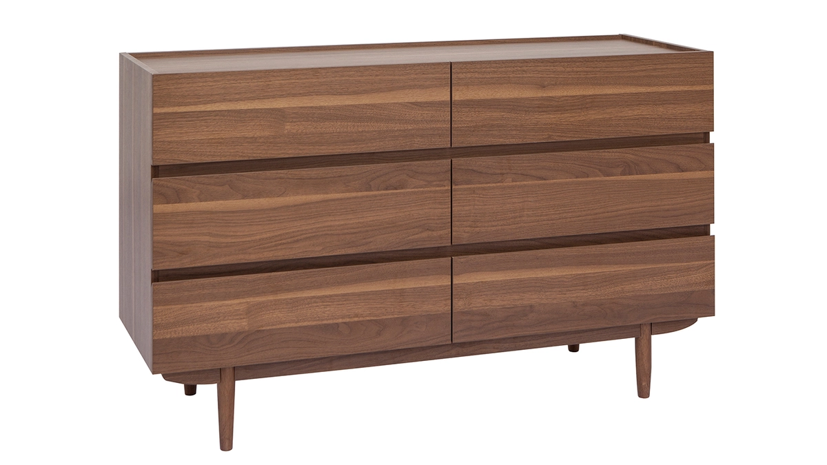 Commode Finition Bois Foncé Noyer 6 Tiroirs L120 Cm SANAA 4 Commode Finition Bois Foncé Noyer 6 Tiroirs L120 Cm SANAA – Image 2