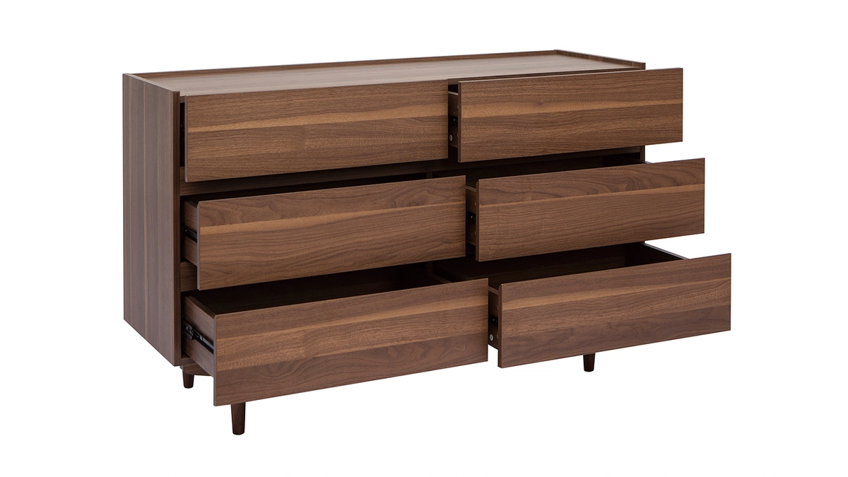 Commode Finition Bois Foncé Noyer 6 Tiroirs L120 Cm SANAA 5 Commode Finition Bois Foncé Noyer 6 Tiroirs L120 Cm SANAA – Image 3