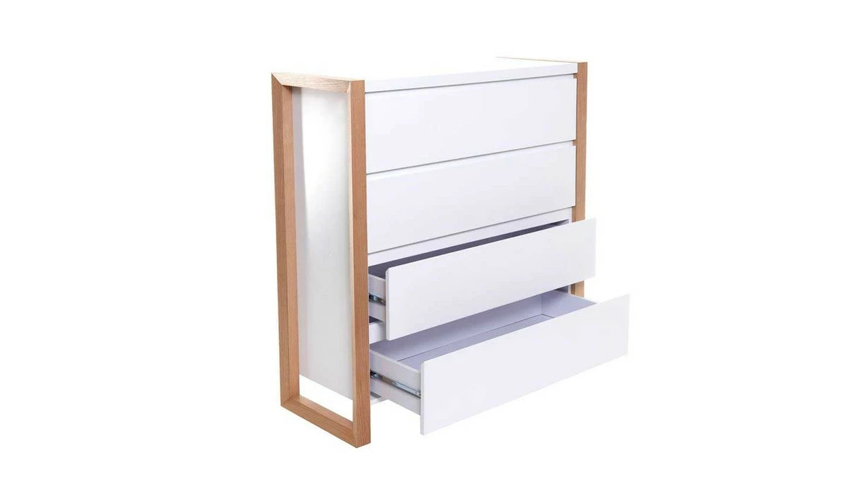 Commode Scandinave Blanche Et Bois 4 Tiroirs L100 Cm ARMEL 5 Commode Scandinave Blanche Et Bois 4 Tiroirs L100 Cm ARMEL – Image 3