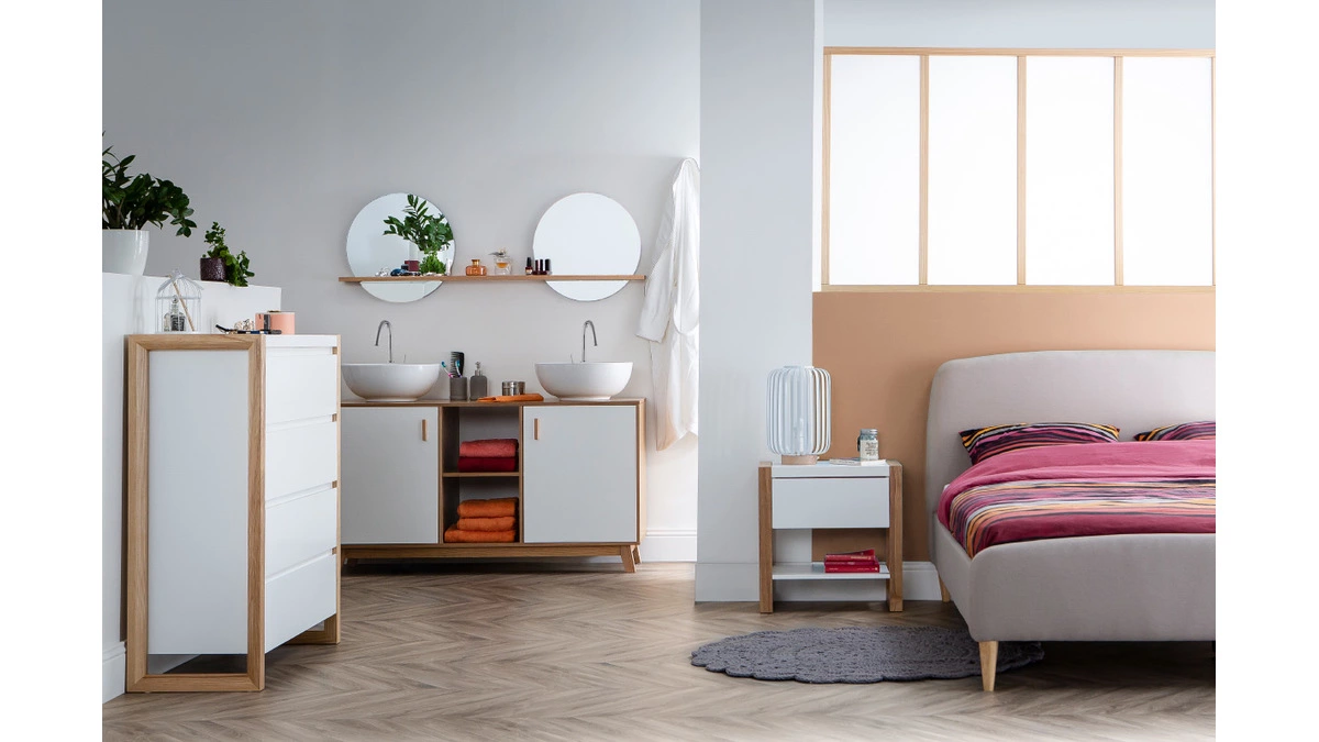 Commode Scandinave Blanche Et Bois 4 Tiroirs L100 Cm ARMEL 7 Commode Scandinave Blanche Et Bois 4 Tiroirs L100 Cm ARMEL – Image 5