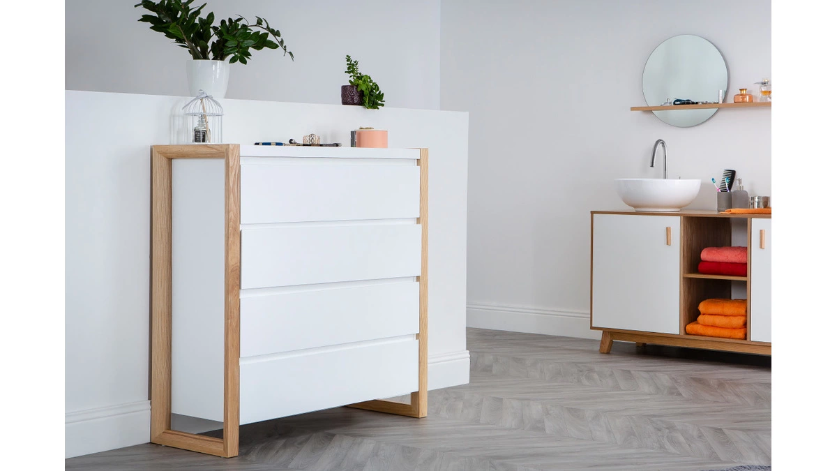 Commode Scandinave Blanche Et Bois 4 Tiroirs L100 Cm ARMEL 8 Commode Scandinave Blanche Et Bois 4 Tiroirs L100 Cm ARMEL – Image 6