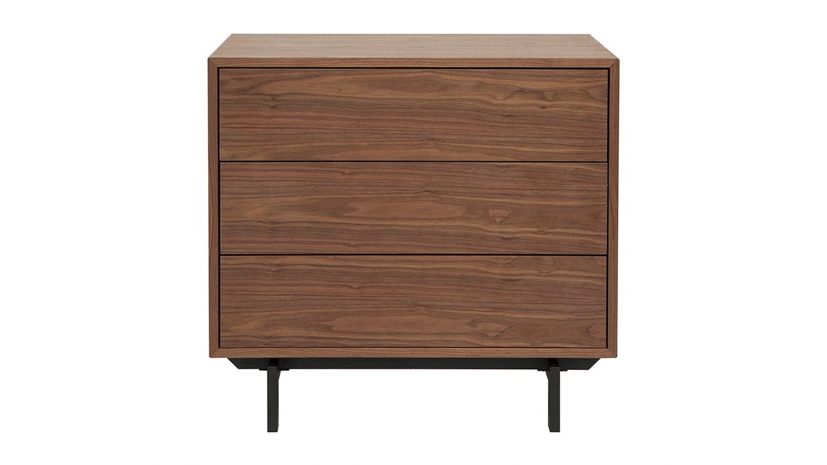 Commode Vintage En Bois Foncé Noyer Et Métal Noir 3 Tiroirs L81 Cm MANNY 3 Commode Vintage En Bois Foncé Noyer Et Métal Noir 3 Tiroirs L81 Cm MANNY