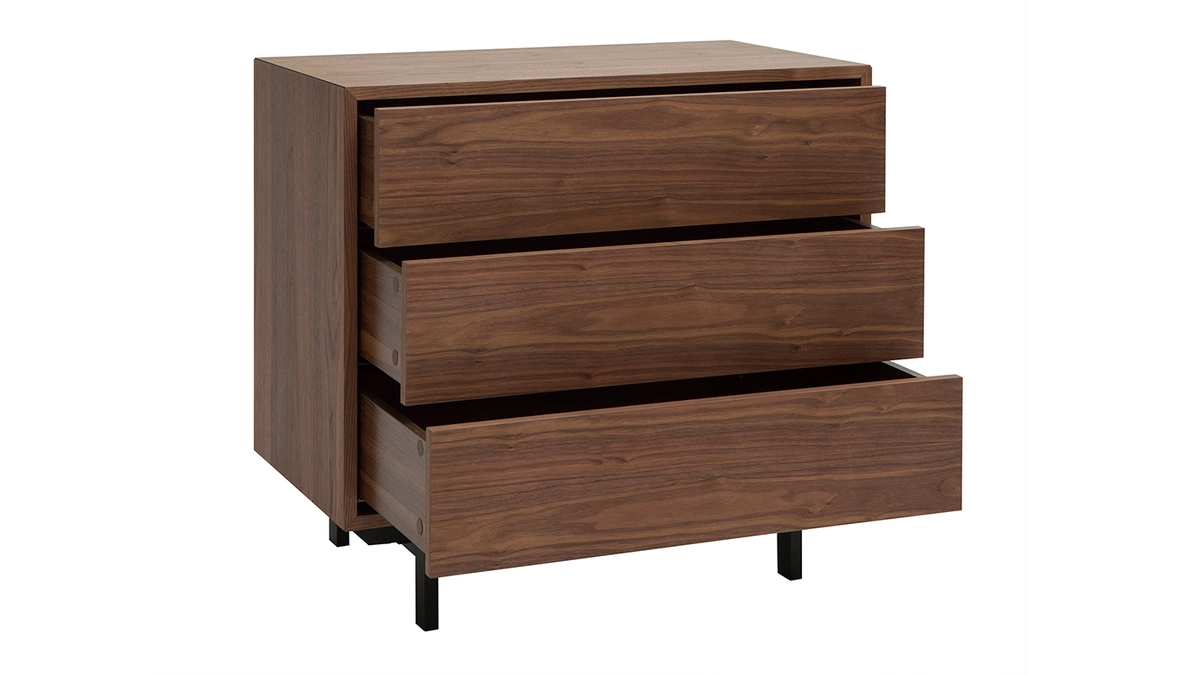 Commode Vintage En Bois Foncé Noyer Et Métal Noir 3 Tiroirs L81 Cm MANNY 5 Commode Vintage En Bois Foncé Noyer Et Métal Noir 3 Tiroirs L81 Cm MANNY – Image 3