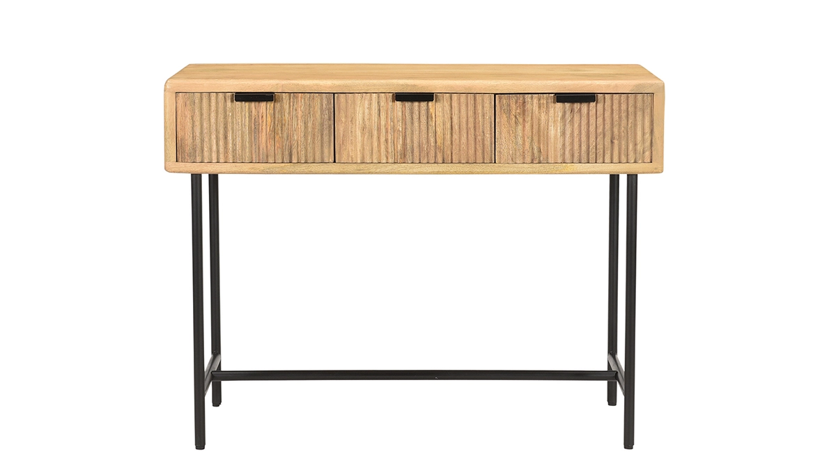 Console Bois Manguier Massif Et Métal Noir 3 Tiroirs L100 Cm JUNO-MORISSON 3 Console Bois Manguier Massif Et Métal Noir 3 Tiroirs L100 Cm JUNO-MORISSON