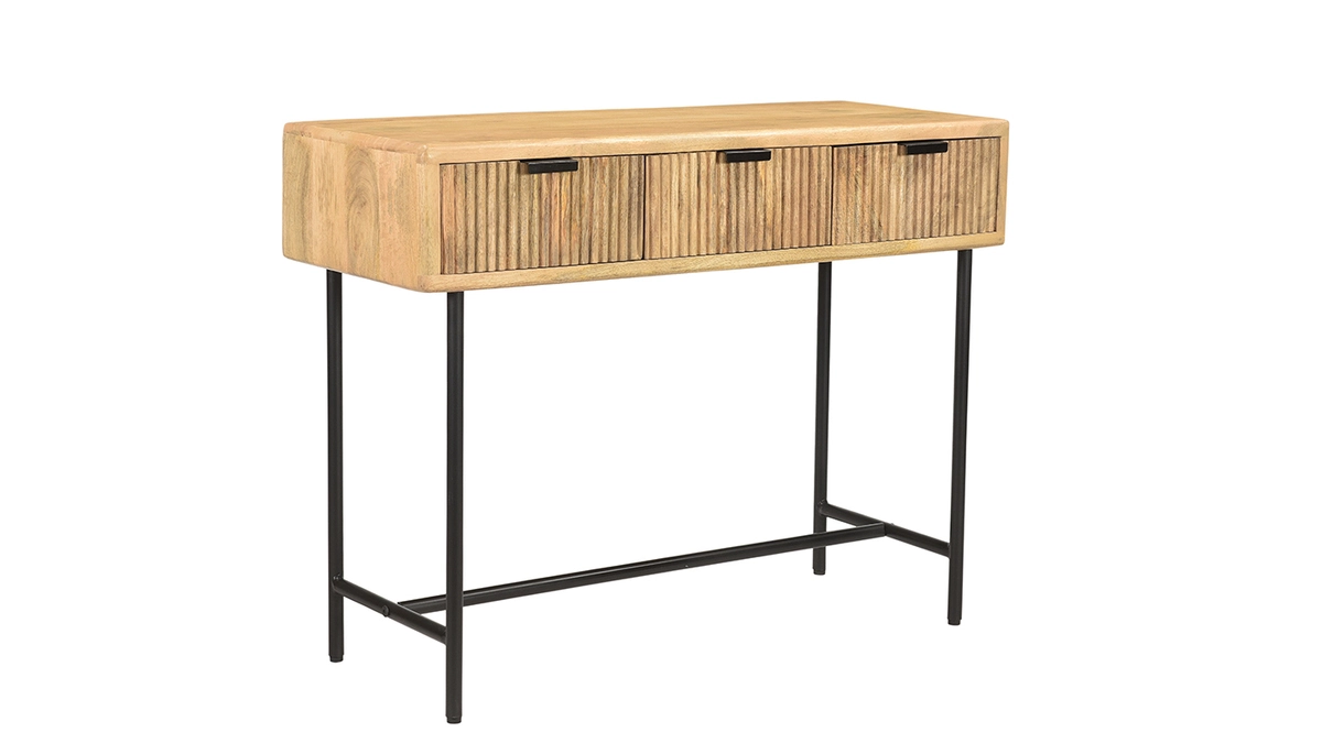 Console Bois Manguier Massif Et Métal Noir 3 Tiroirs L100 Cm JUNO-MORISSON 4 Console Bois Manguier Massif Et Métal Noir 3 Tiroirs L100 Cm JUNO-MORISSON – Image 2