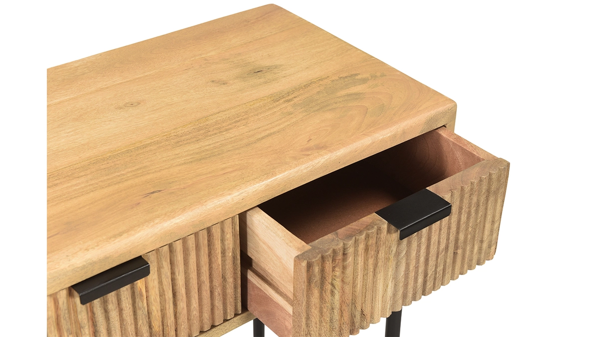 Console Bois Manguier Massif Et Métal Noir 3 Tiroirs L100 Cm JUNO-MORISSON 7 Console Bois Manguier Massif Et Métal Noir 3 Tiroirs L100 Cm JUNO-MORISSON – Image 5