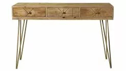Console Gravée En Bois Manguier Massif Et Métal Doré 3 Tiroirs L120 Cm LINIUM