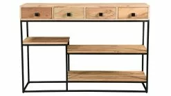 Console Industrielle Avec Rangements En Bois Massif Et Métal Noir 4 Tiroirs L115 Cm GRENELLE