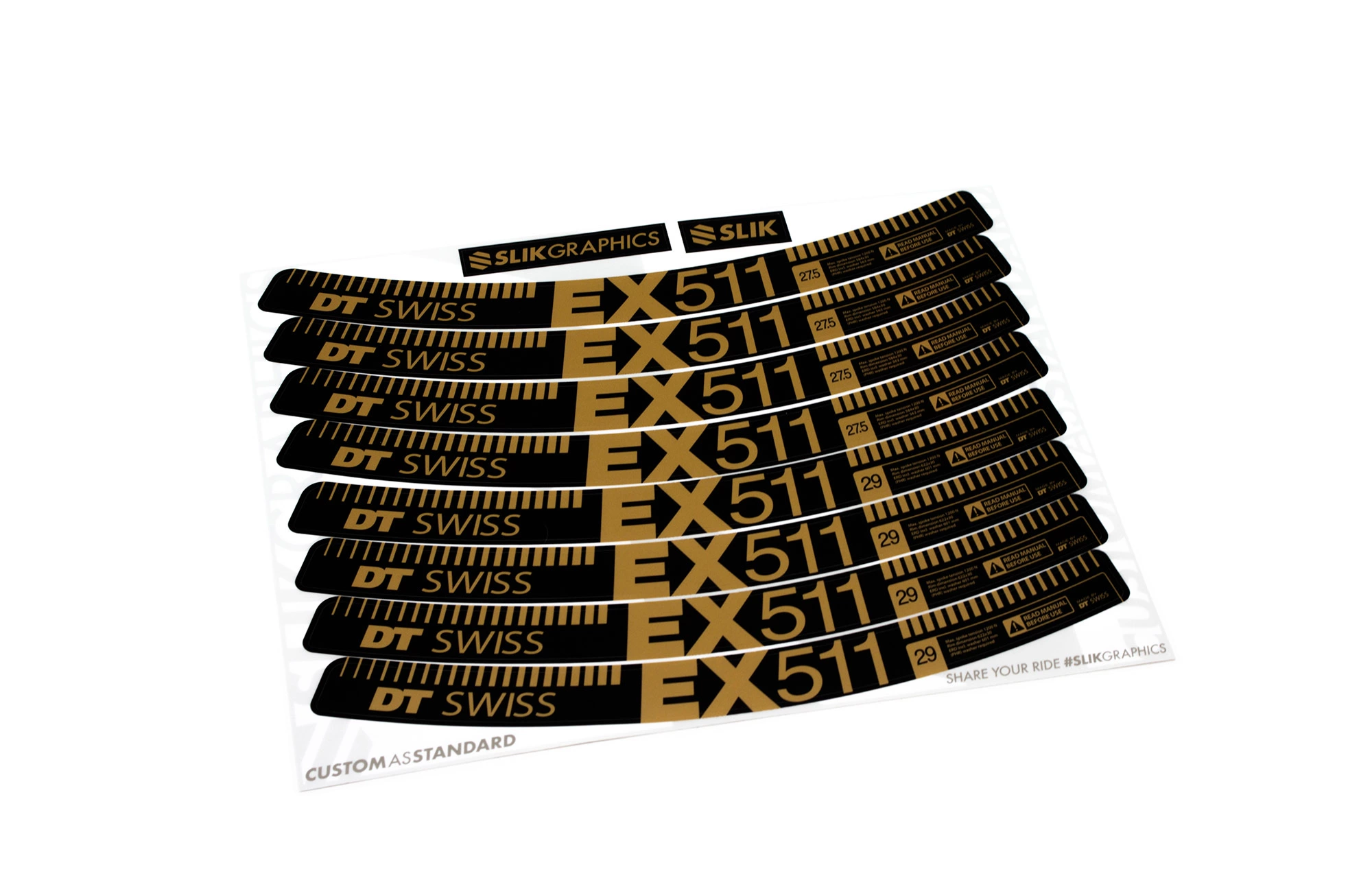 KIT DE STICKERS CUSTOM POUR JANTES EX 511 GOLD MATT 27.5 / 29" 3 KIT DE STICKERS CUSTOM POUR JANTES EX 511 GOLD MATT 27.5 / 29"